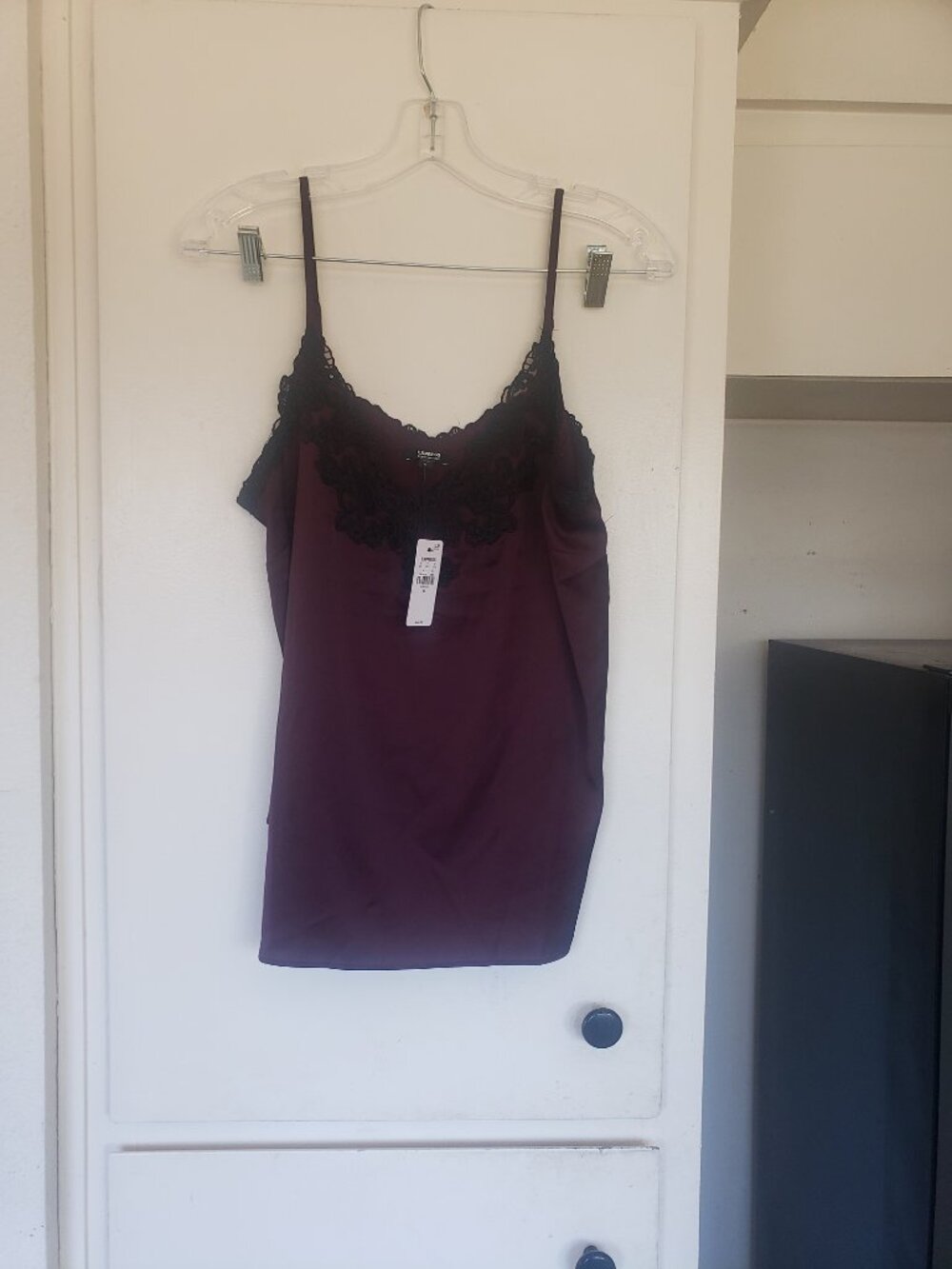 Express Camisole Burgundy with black lace Size Medium